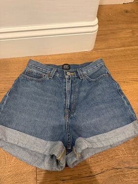 BDG Mid-High Rise Cuffed Denim Shorts - Blue